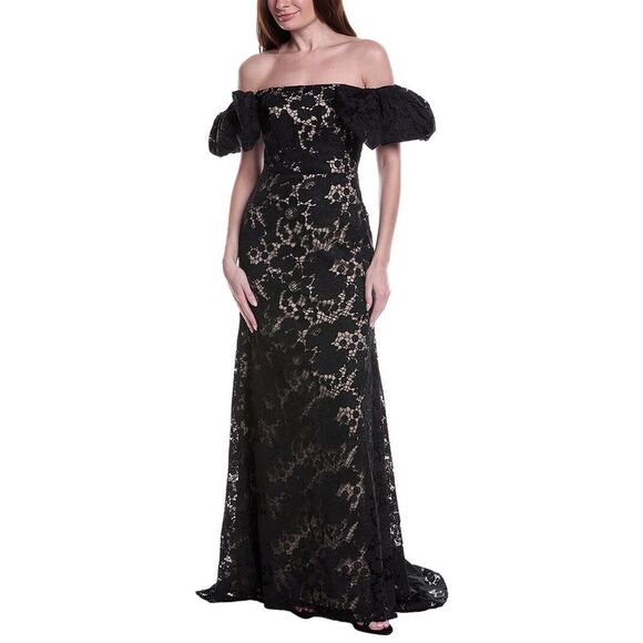 Rene Ruiz WomensFloral Embroidered Gown Black